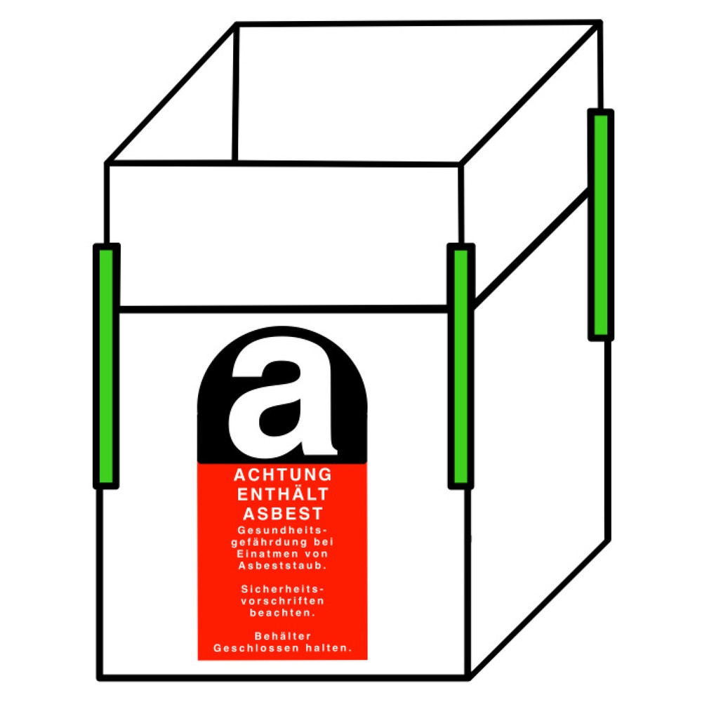Illustration du produit: Sac de transport Big Bag spécial amiante, 4 boucles de levage, tablier, avec revêtement, capacité de charge 1 250 kg, impression sur 2 côtés, 300 pcs/UV