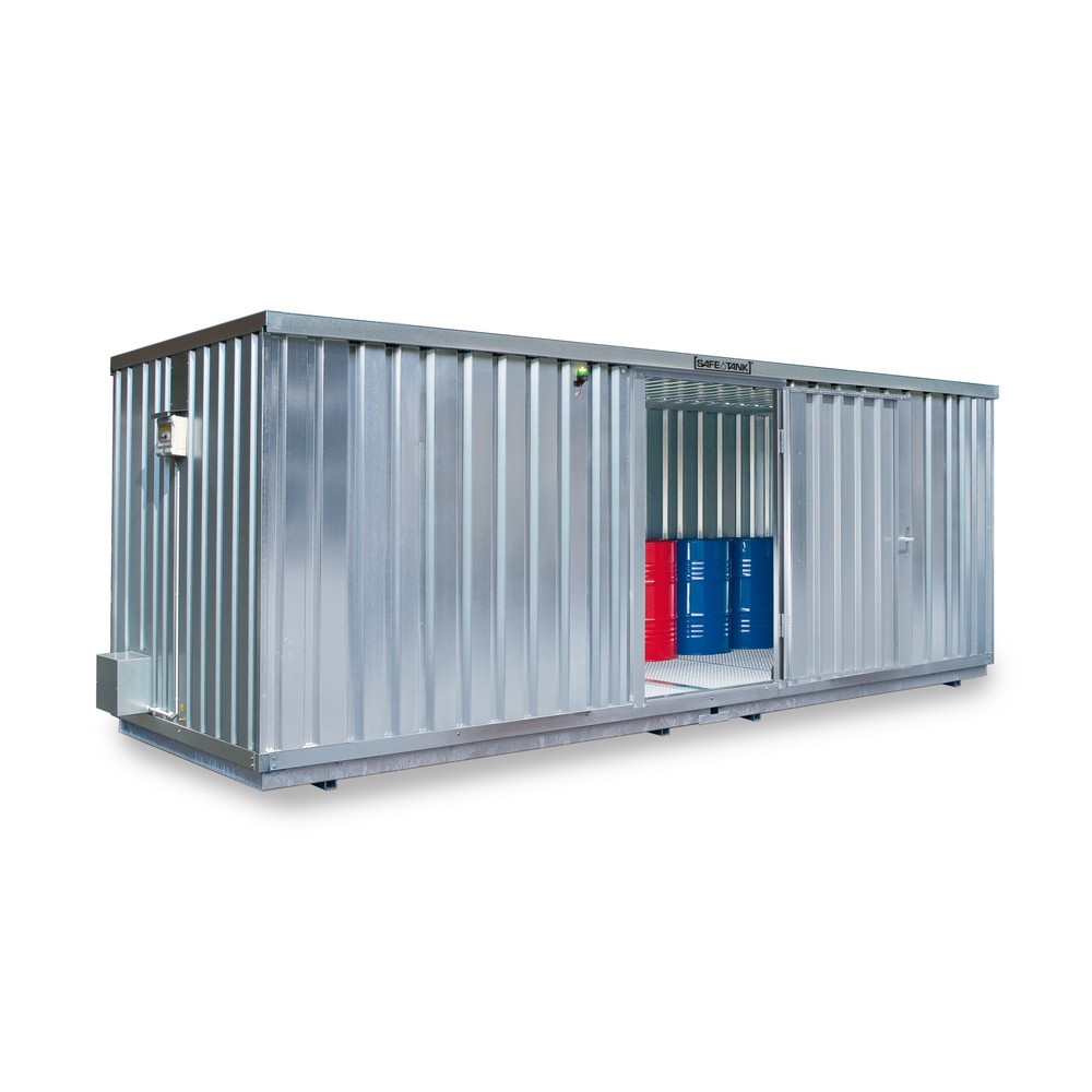 Illustration du produit: Conteneur pour substances dangereuses SAFE Tank 300 ECO, à haut rendement énergétique grâce à la commande du ventilateur en fonction des besoins, dimensions extérieures 2 400x1 440x2 300 mm, porte à un battant, au centre du côté large,