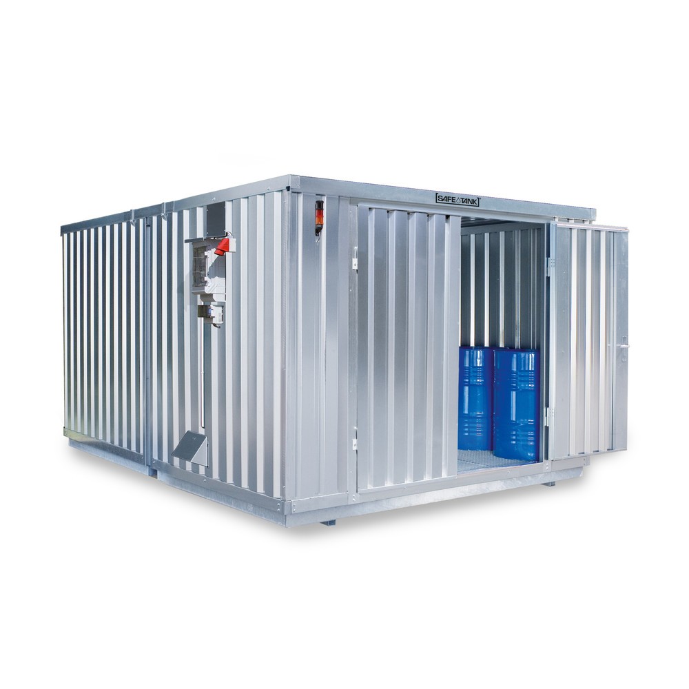 N° de l'image du produit 1 : Conteneur pour substances dangereuses SAFE Tank 2000 CONTROL, dispositif antidéflagrant automatisé pour une efficacité énergétique et une sécurité maximales, dimensions extérieures 3 350x4 340x2 310 mm, porte à doubles battants, au centre du