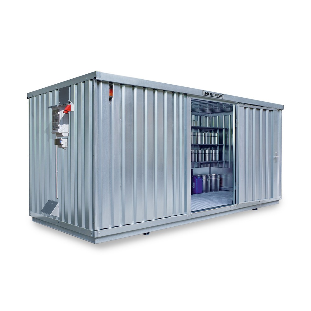 Produktabbildung: SAFE Tank Gefahrstoffcontainer 1700 CONTROL, automatisierte Explosionsschutzeinrichtung  für höchste Energieeffizienz u. Sicherheit, Masse aussen 5380x2170x2300 mm, Einzelflügeltür, mittig in der langen Seite, Lagerfläche 10 m²