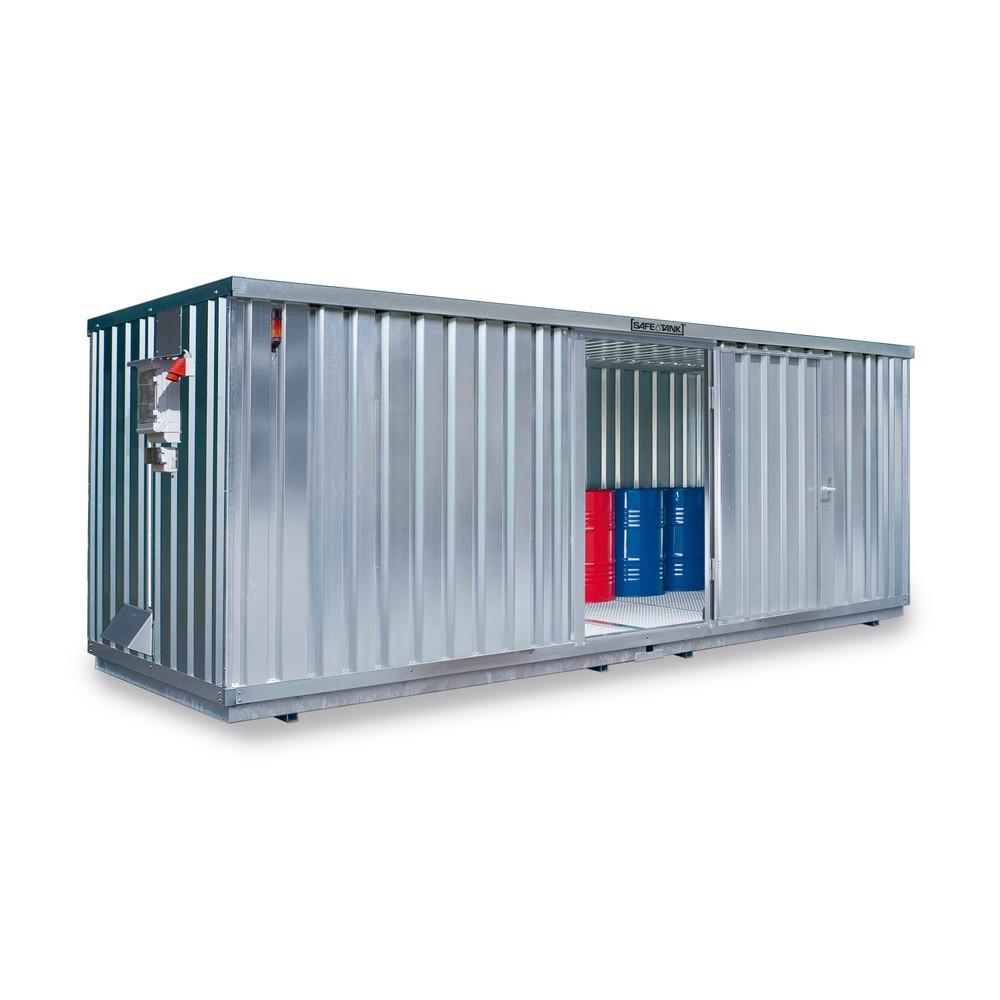 Produktabbildung: SAFE Tank Gefahrstoffcontainer 1900 CONTROL, automatisierte Explosionsschutzeinrichtung  für höchste Energieeffizienz u. Sicherheit, Masse aussen 6380x2170x2310 mm, Doppelflügeltür (asymmetrische Teilung), mittig in der kurzen Seite, Lagerfläche 12