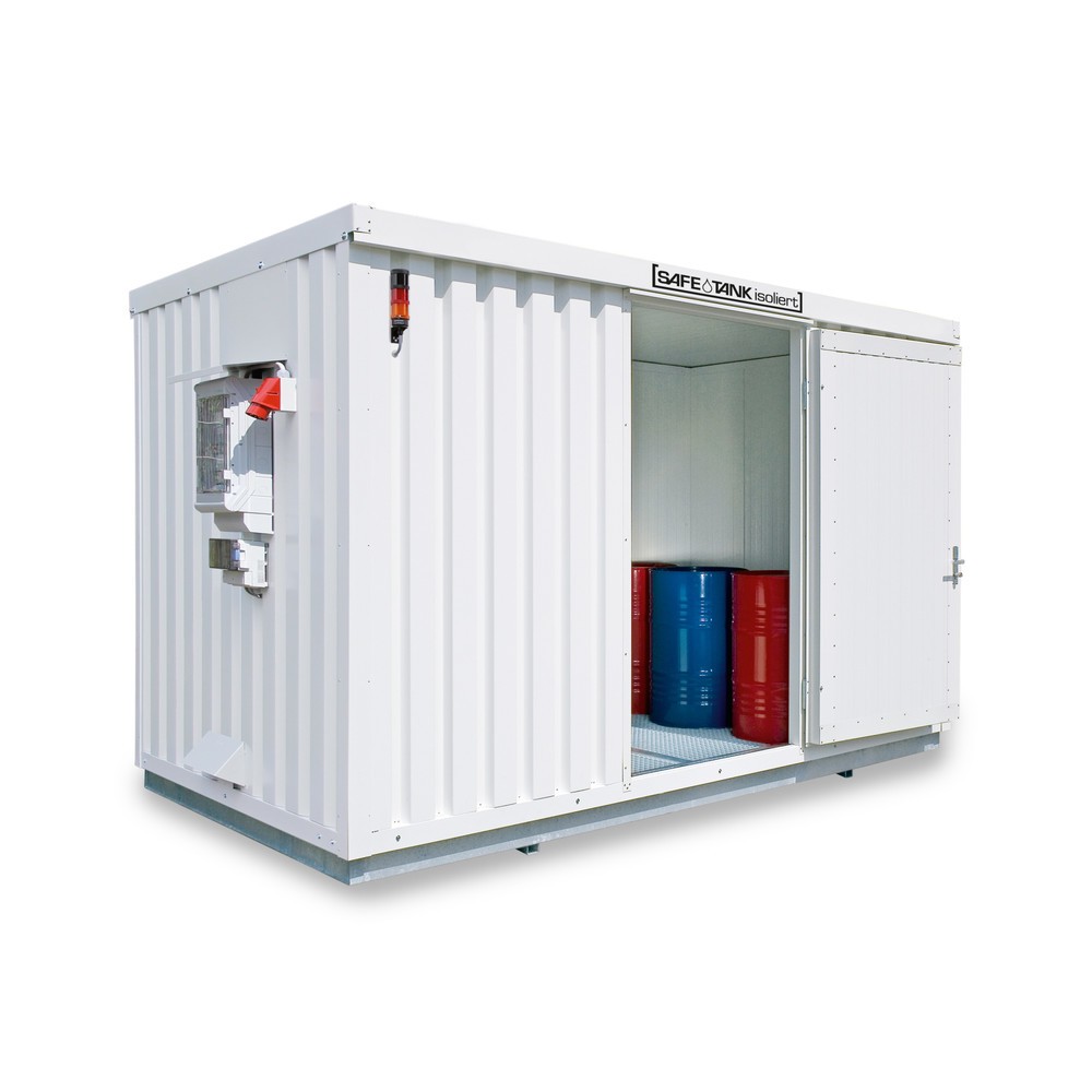 Produktabbildung: SAFE Tank Gefahrstoffcontainer 1350 CONTROL isoliert, automatisierte Explosionsschutzeinrichtung für höchste Energieeffizienz u. Sicherheit, Masse aussen 4350x2170x2510 mm, Einzelflügeltür, mittig in 2 m Seite, Lagerfläche 7 m²