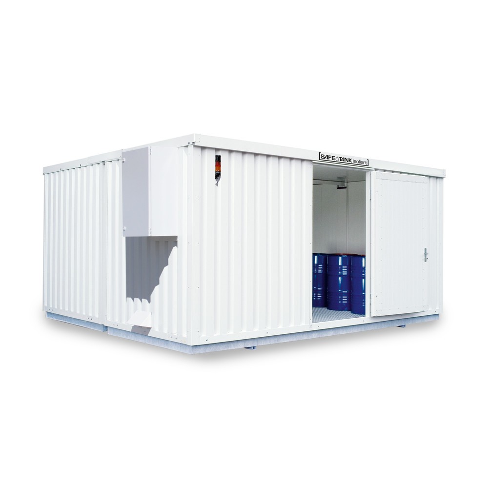 Produktabbildung: SAFE Tank Gefahrstoffcontainer 4000 CONTROL isoliert, automatisierte Explosionsschutzeinrichtung für höchste Energieeffizienz u. Sicherheit, Masse aussen 5380x4340x2520 mm, Einzelflügeltür, mittig in 5 m Seite, Lagerfläche 20 m²