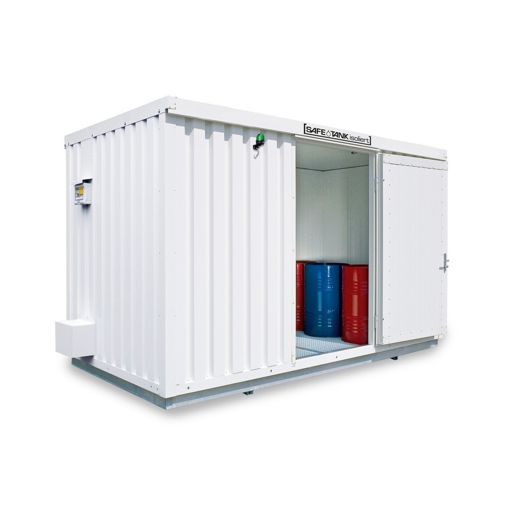 Produktabbildung: SAFE Tank Gefahrstoffcontainer 1900 ECO, isoliert, energieeffizient durch bedarfsgerechte Lüftersteuerung, Masse aussen 6380x2170x2560 mm, Einzelflügeltür, mittig in Breitseite, Lagerfläche 11 m²