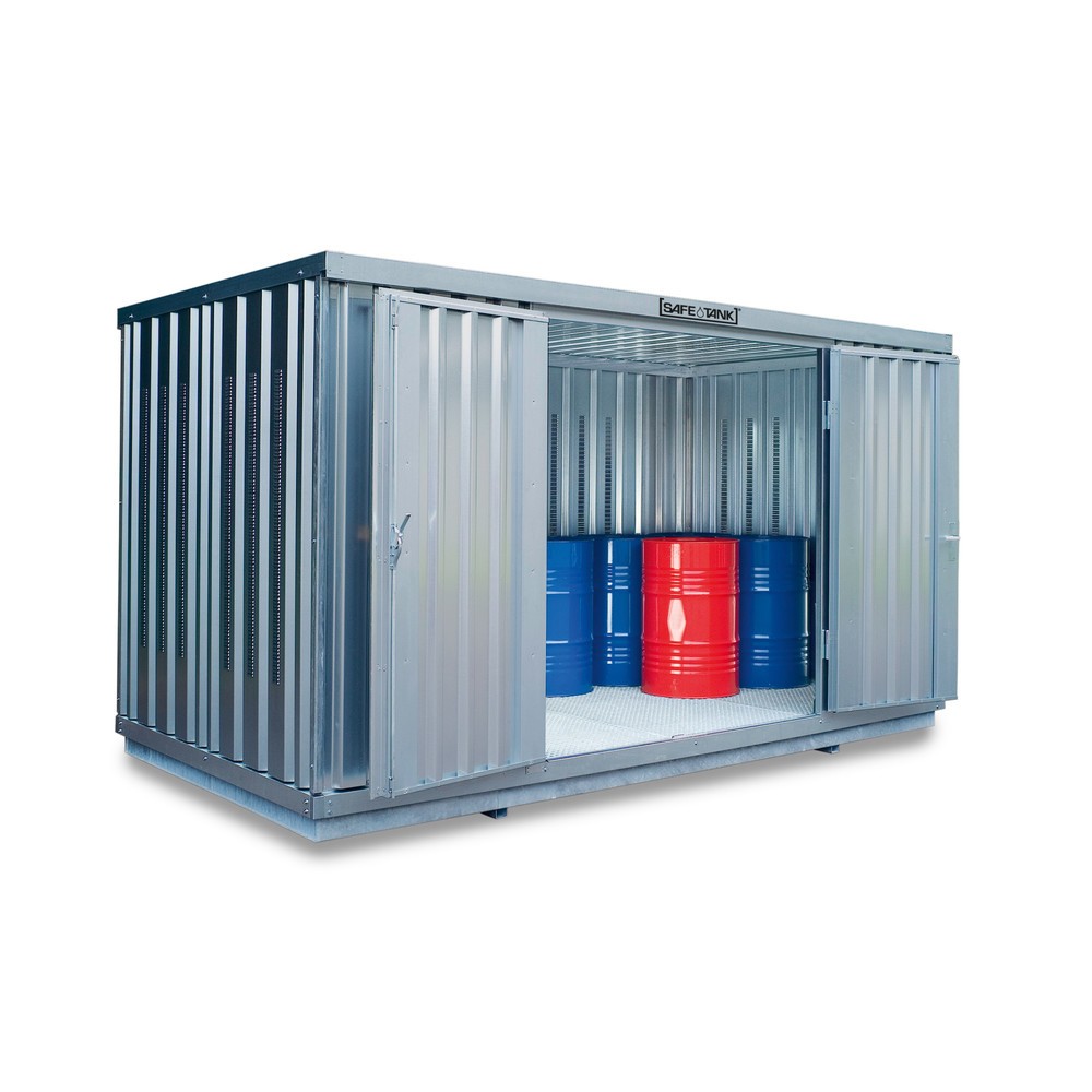 Produktabbildung: SAFE Tank Gefahrstoffcontainer 1350 PLG, Aussenaufstellung, verzinkt, montiert, Masse aussen 4050x2170x2300 mm, Doppelflügeltür, mittig in 4 m Seite, Lagerfläche 8 m²