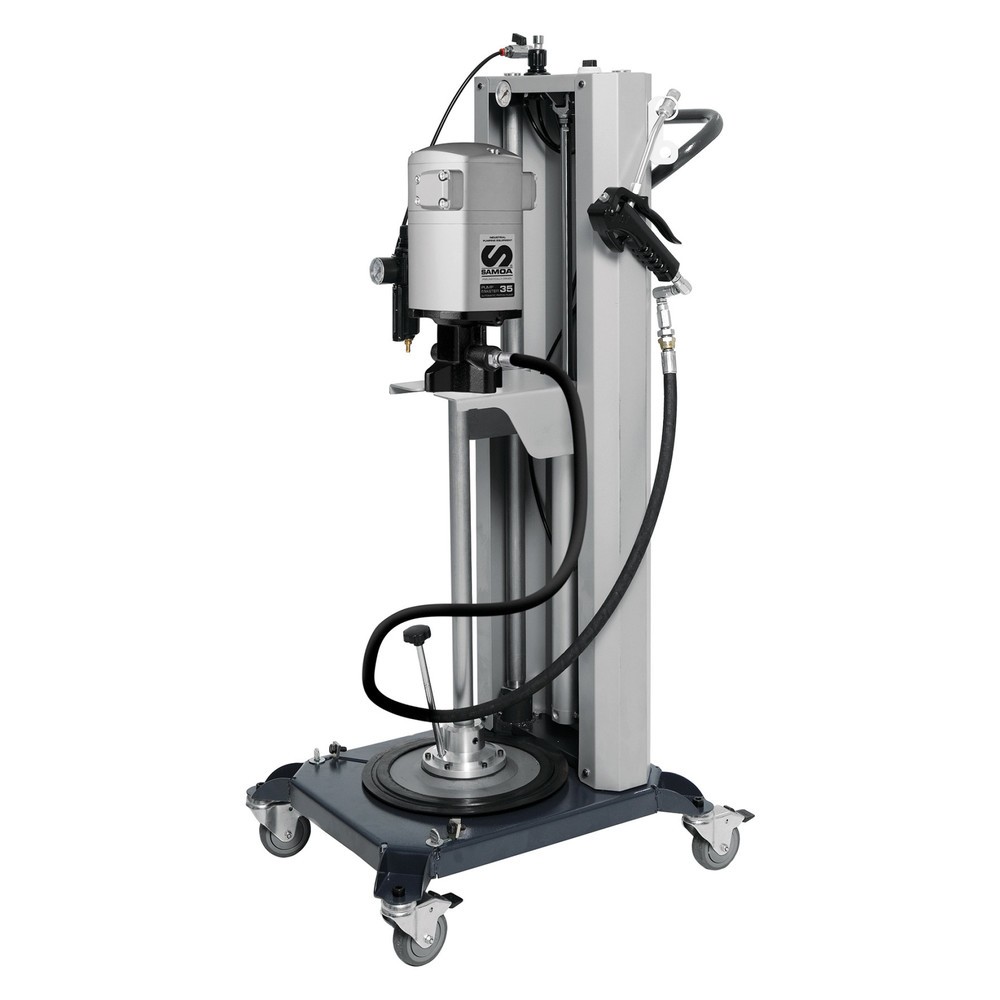 Produktabbildung: SAMOA-HALLBAUER  Mobile Fett-Förderanlage PM35 Fett 60:1 mit Druckluftkolbenpumpen für 12 bis 20 kg-Gebinde mit 3m Hochdruckschlauch