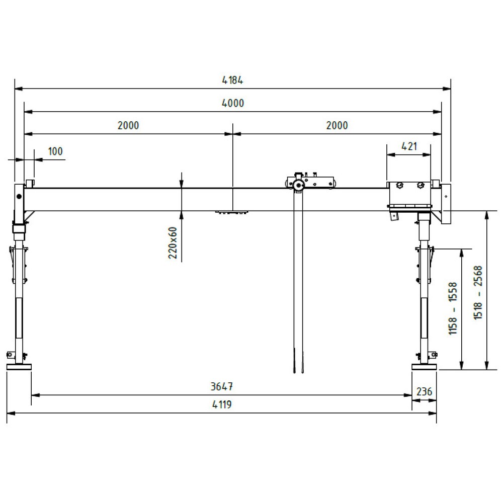 Produktabbildung Nr. 6: SCHILLING Alu-Portalkran mit teilbarem Doppelträger, Einhängepunkt 1.785-2.835 mm, Länge 4.000 mm, TK 1.500 kg