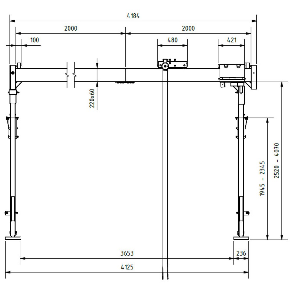 Produktabbildung Nr. 6: SCHILLING Alu-Portalkran mit teilbarem Doppelträger, Einhängepunkt 2.786-4.336 mm, Länge 4.000 mm, TK 2.000 kg