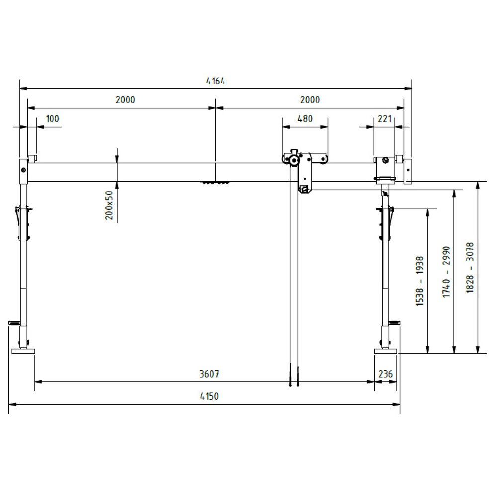 Produktabbildung Nr. 3: SCHILLING Alu-Portalkran mit teilbarem Träger, Einhängepunkt 1.730-2.980 mm, Länge 4.000 mm, TK 1.000 kg
