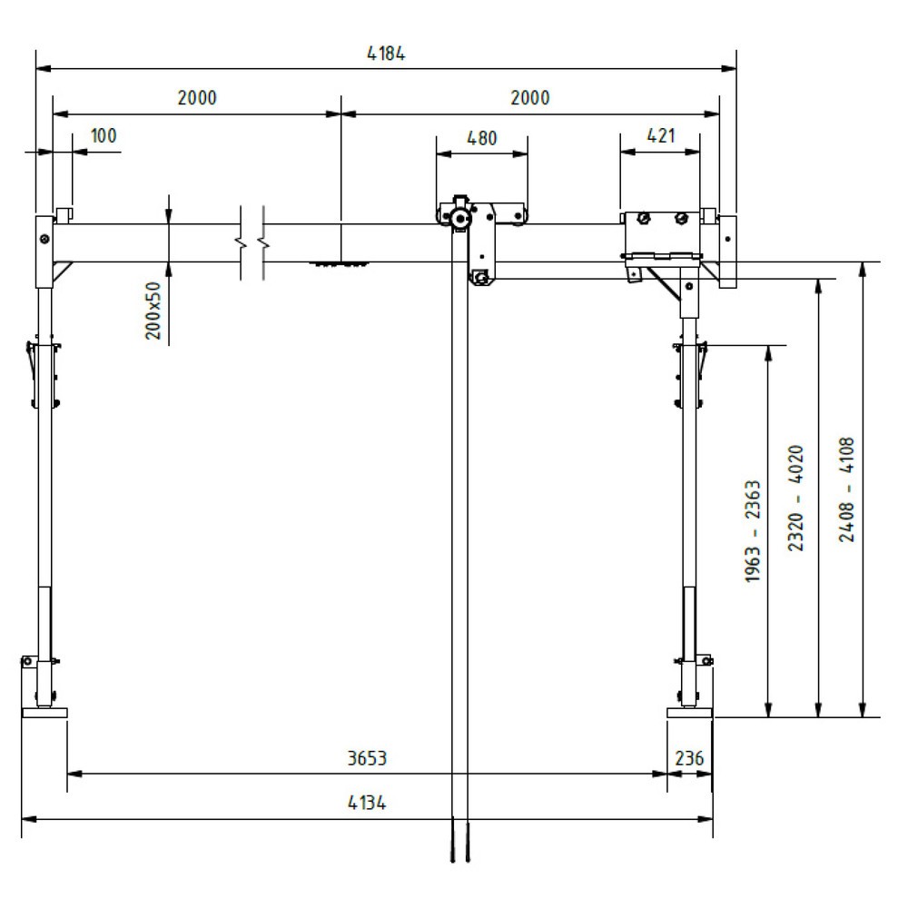 Produktabbildung Nr. 3: SCHILLING Alu-Portalkran mit teilbarem Träger, Einhängepunkt 2.310-4.010 mm, Länge 4.000 mm, TK 1.000 kg