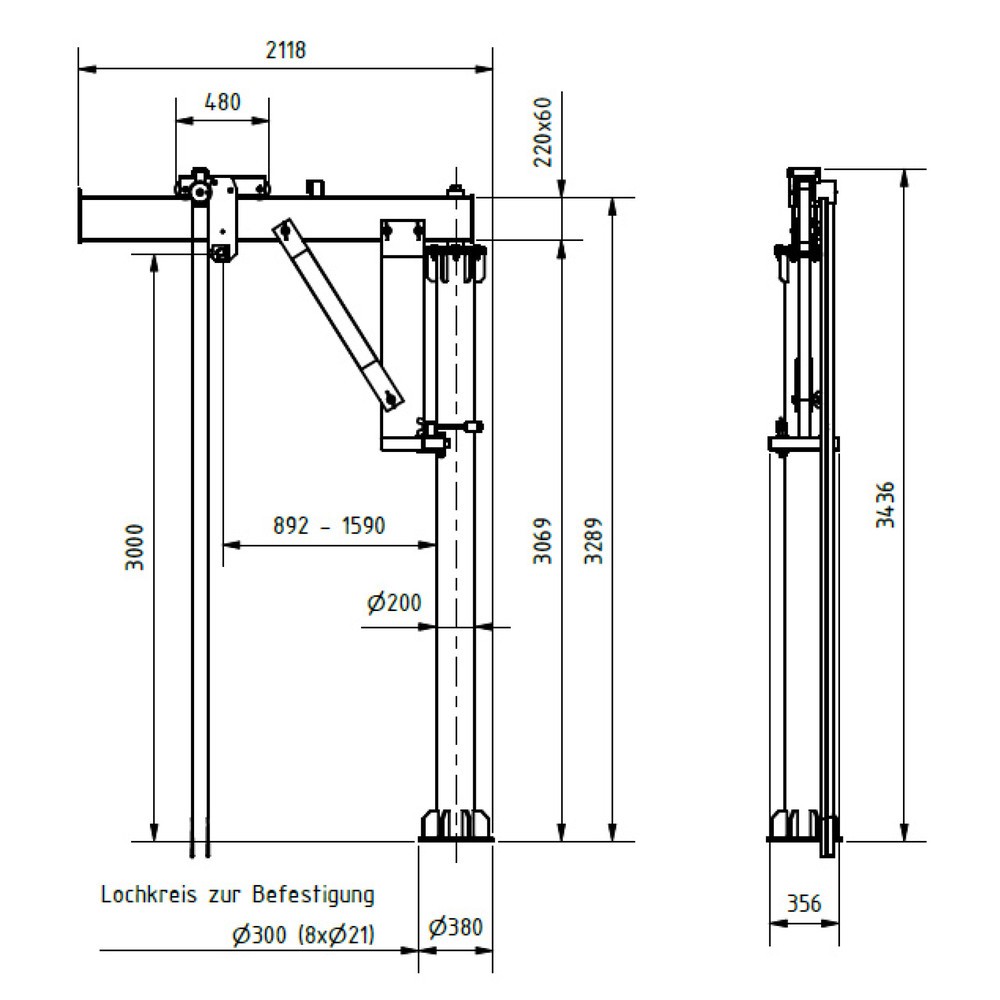 N° de l'image du produit 2 : SCHILLING Potence en aluminium, point d’accrochage 3 000 mm, flèche 2 000 mm, capacité de charge 500 kg