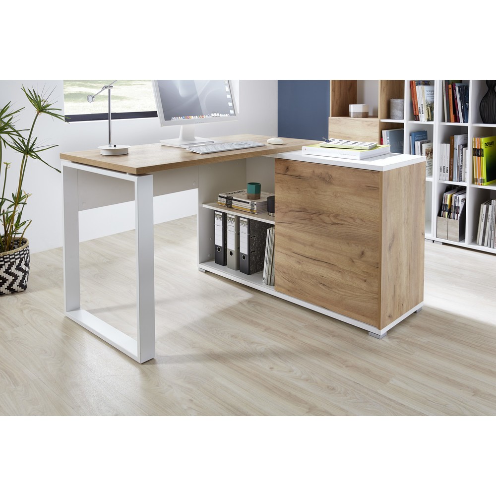 Produktabbildung Nr. 15: Winkelschreibtisch LIONI, Weiss/Navarra-Eiche-Nb.