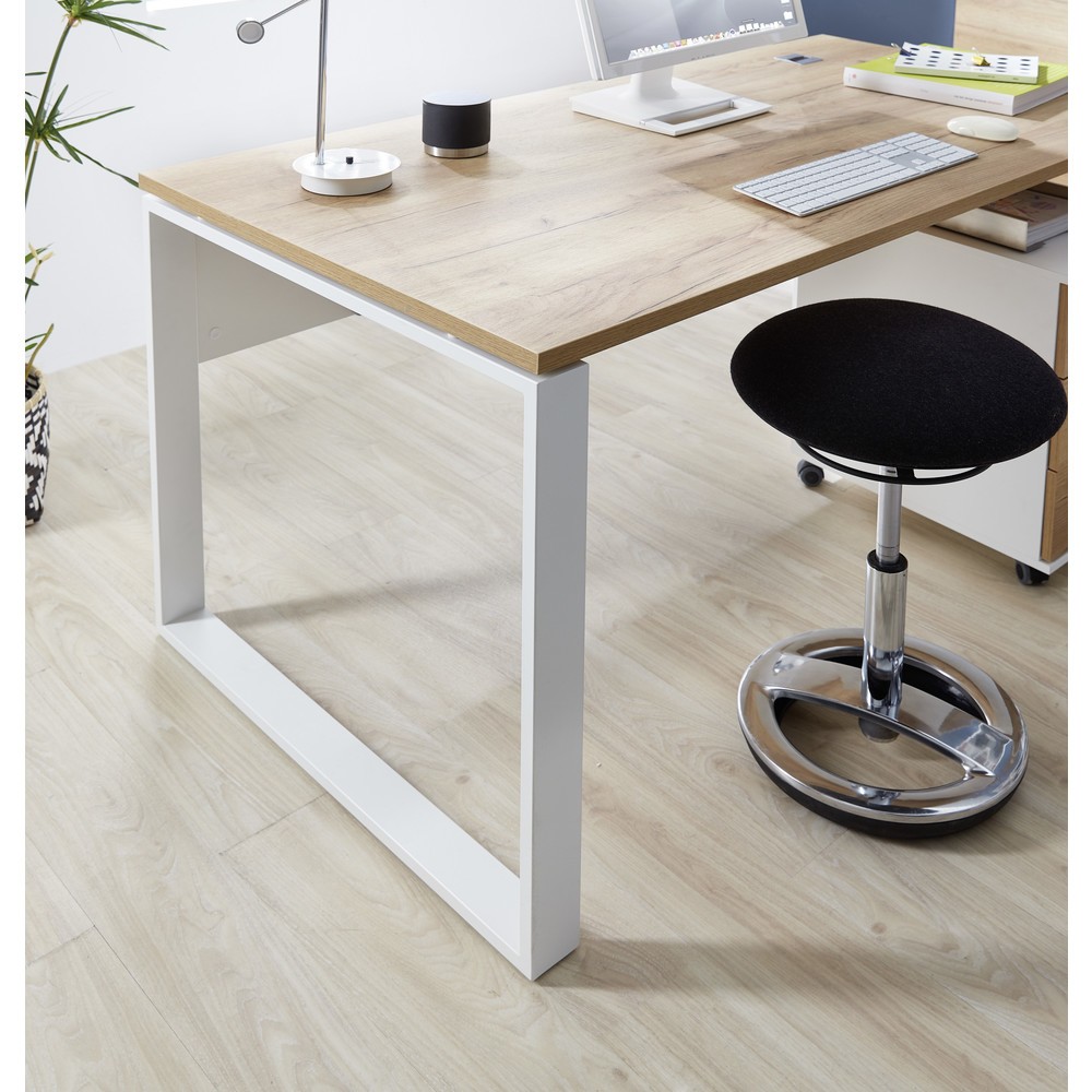 Produktabbildung Nr. 10: Schreibtisch LIONI, mit Metallkufen, 1.170 x 1.200 mm, Weiss/Navarra-Eiche-Nb.