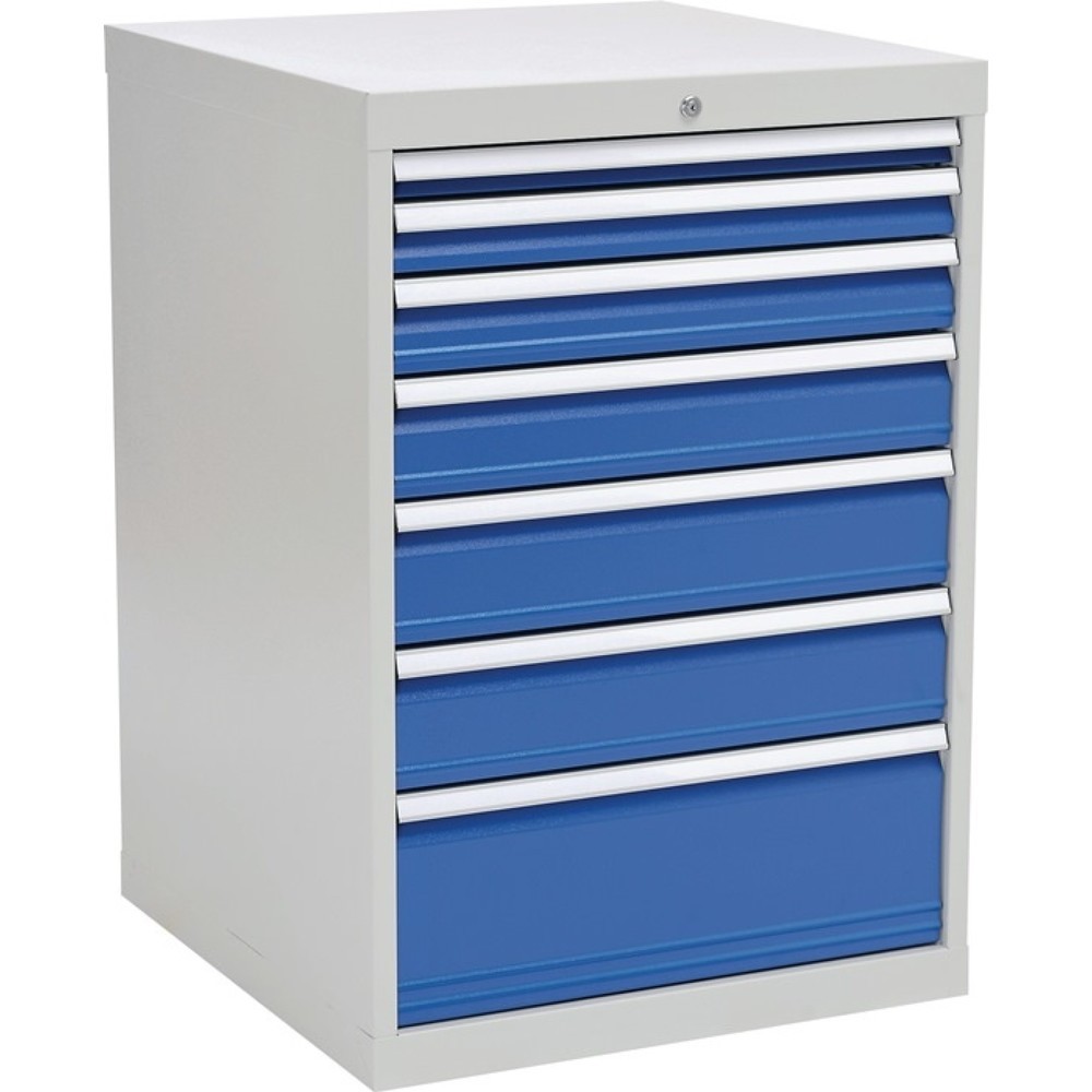 Produktabbildung: Schubladenschrank, lichtgrau/signalblau 7 Schubl., H1019xB705xT736mm, Vollauszug