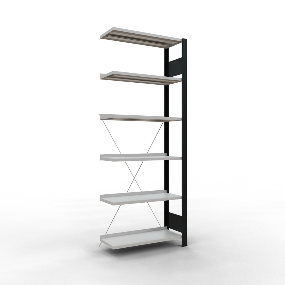 Produktabbildung: SCHULTE Aktenregal AF, einseitig, mit Endanschlägen, FL 85 kg, schwarz, HxBxT 2.000 x 750 x 300 mm