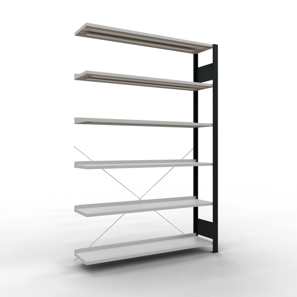 Produktabbildung: SCHULTE Aktenregal AF, einseitig, mit Endanschlägen, FL 85 kg, schwarz, HxBxT 2.000 x 1.300 x 300 mm
