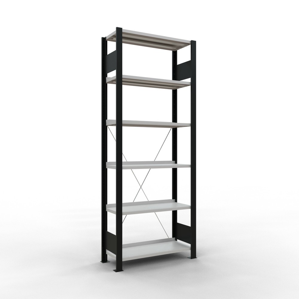 Produktabbildung: SCHULTE Aktenregal GF, einseitig, mit Endanschlägen, FL 85 kg, schwarz, HxBxT 2.000 x 750 x 300 mm