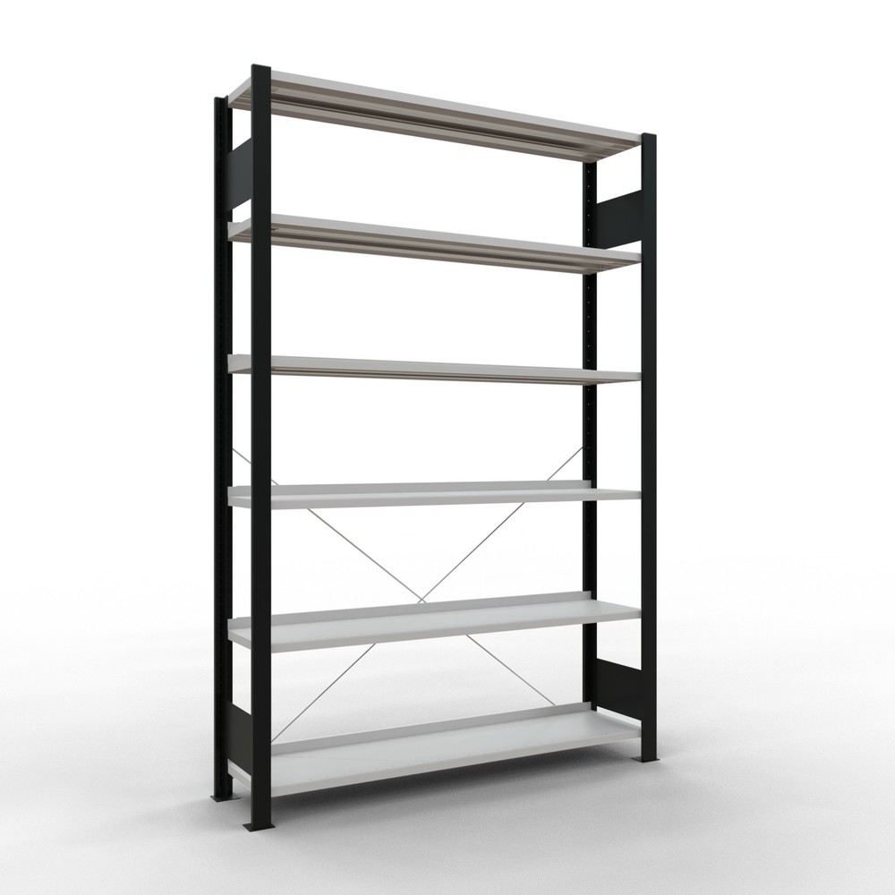 Produktabbildung: SCHULTE Aktenregal GF, einseitig, mit Endanschlägen, FL 85 kg, schwarz, HxBxT 2.000 x 1.300 x 300 mm
