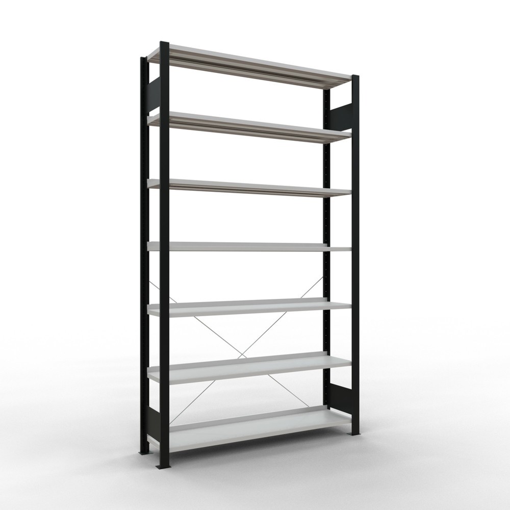 Produktabbildung: SCHULTE Aktenregal GF, einseitig, mit Endanschlägen, FL 85 kg, schwarz, HxBxT 2.300 x 1.300 x 300 mm