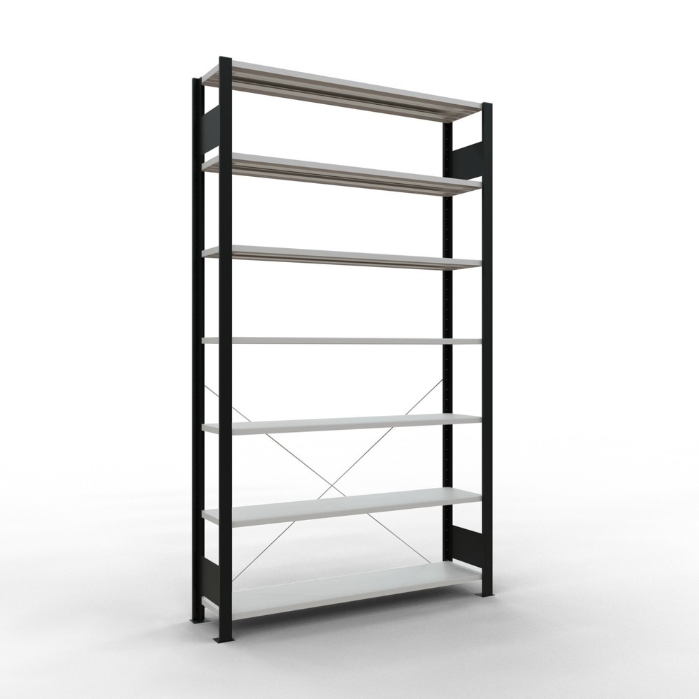 Produktabbildung: SCHULTE Aktenregal GF, einseitig, ohne Endanschläge, FL 85 kg, schwarz, HxBxT 2.300 x 1.300 x 300 mm