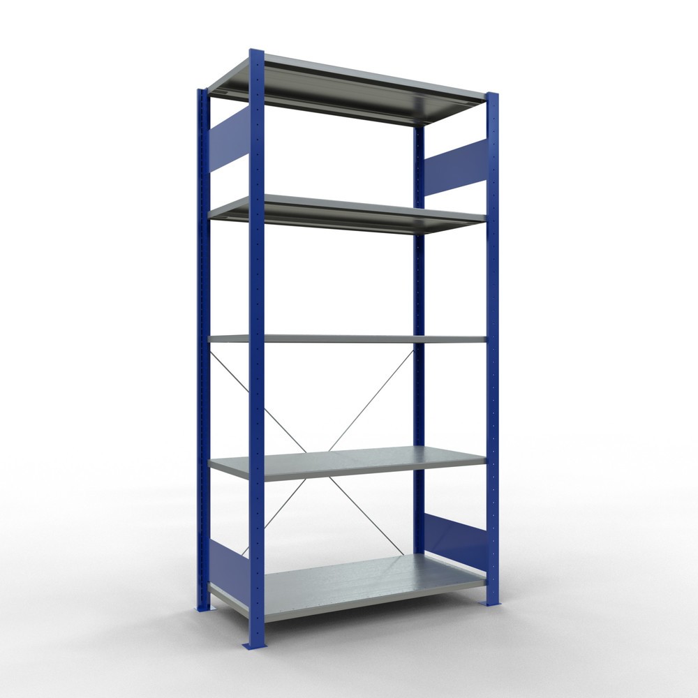 Produktabbildung: SCHULTE Fachbodenregal enzianblau/verzinkt mit 5 Stahlblechböden, Fachlast 150 kg, HxBxT 2.000 x 1.060 x 536 mm