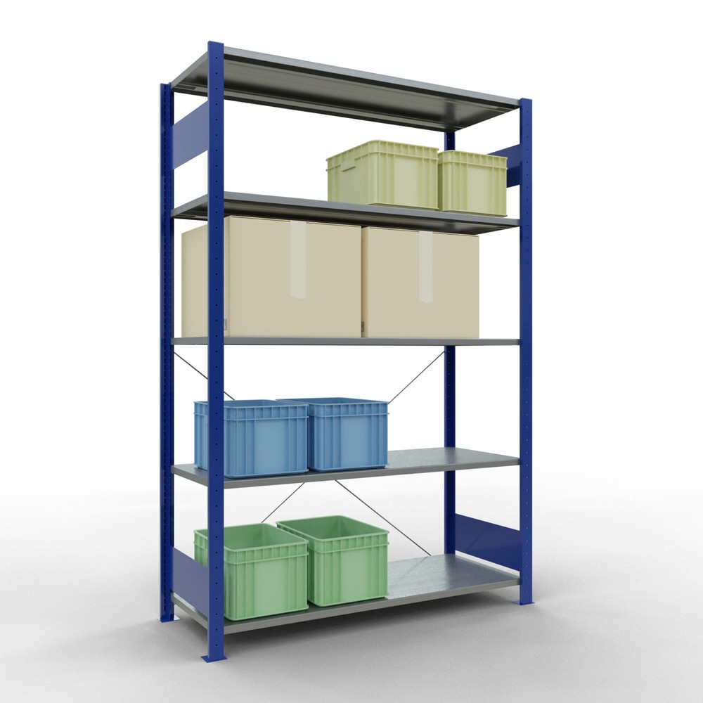Produktabbildung Nr. 3: SCHULTE Fachbodenregal enzianblau/verzinkt mit 5 Stahlblechböden, Fachlast 150 kg, HxBxT 2.000 x 1.360 x 536 mm
