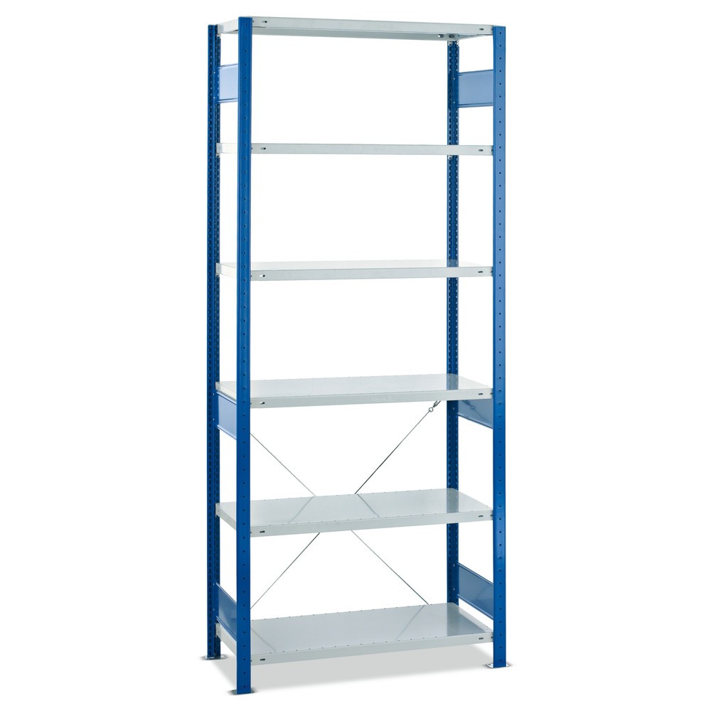 Illustration du produit: SCHULTE Rayonnage à tablettes, module de base, charge par tablette 150 kg, bleu gentiane/gris clair, HxlxP 2 000 x 750 x 500 mm