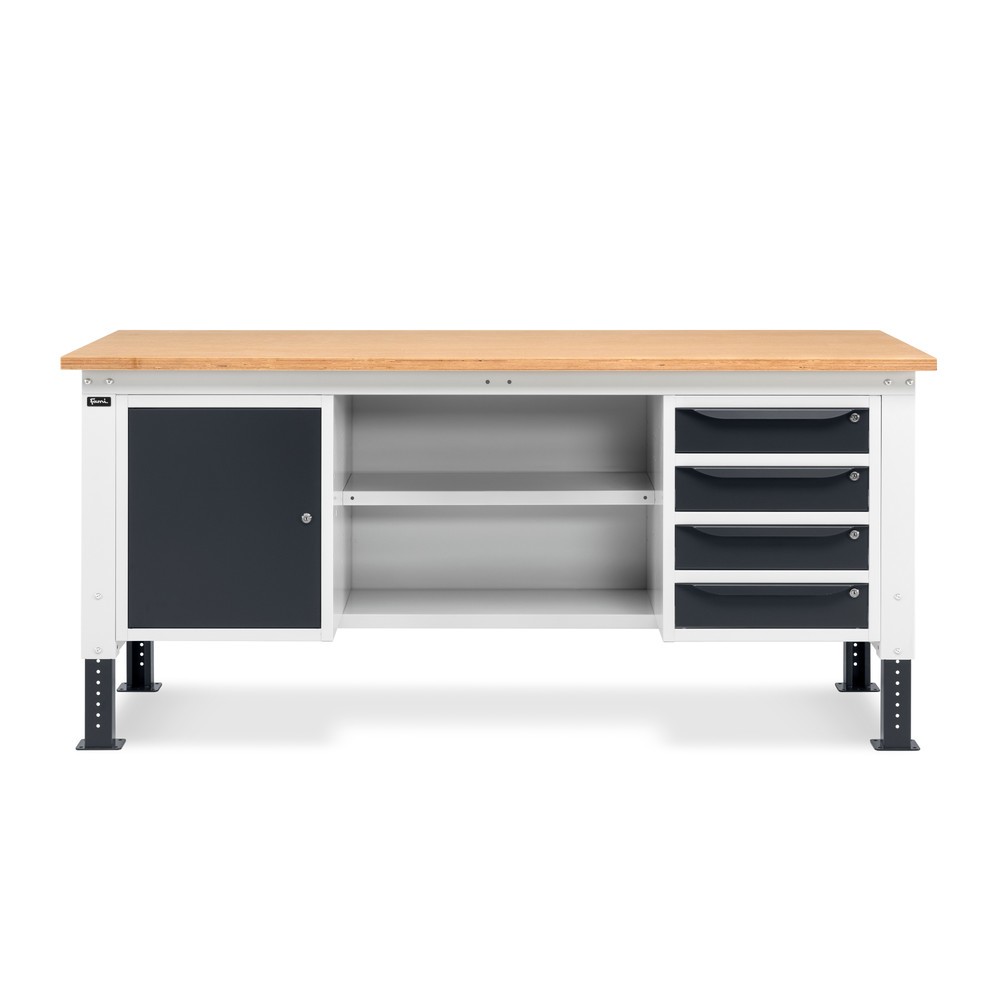 Produktabbildung Nr. 2: Établi Fami, réglable en Hauteur de construction, 4 tiroirs, armoire à gullwing, Paroi arrière avec 2 étagères, capacité de charge 1 000 kg, HxLxP 740-1,110 x 2 000 x 750 mm, gris clair/RAL 7016 gris anthracite RAL 7016
