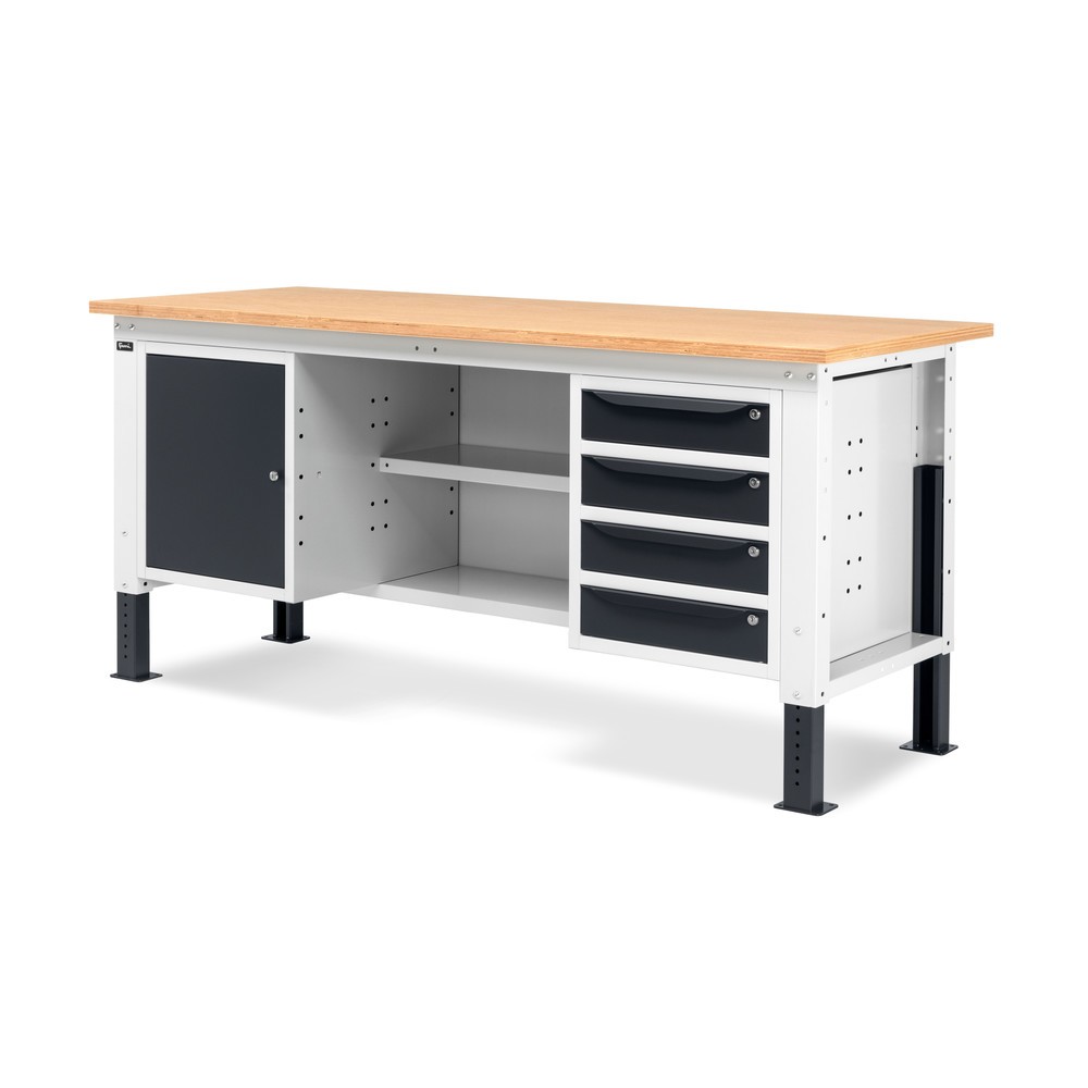 Produktabbildung Nr. 3: Établi Fami, réglable en Hauteur de construction, 4 tiroirs, armoire à gullwing, Paroi arrière avec 2 étagères, capacité de charge 1 000 kg, HxLxP 740-1,110 x 2 000 x 750 mm, gris clair/RAL 7016 gris anthracite RAL 7016