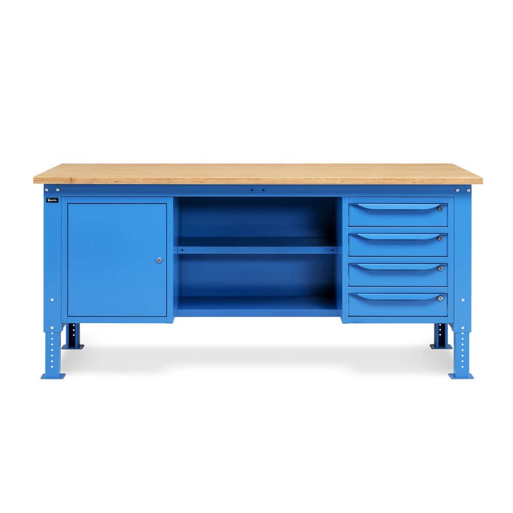 Produktabbildung Nr. 2: Établi Fami, réglable en Hauteur de construction, 4 tiroirs, armoire à gullwing, Paroi arrière avec 2 étagères, capacité de charge 1 000 kg, HxLxP 740-1,110 x 2 000 x 750 mm, RAL 5012 bleu clair