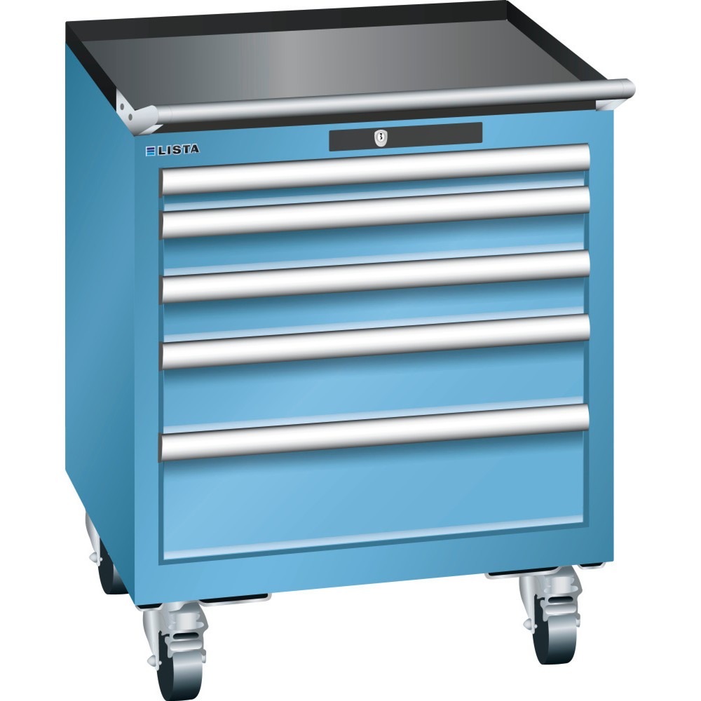Illustration du produit: Servante d'atelier LISTA 27x27E, (lxPxH) 564x572x723 mm, 5 tiroirs, hauteurs de façade 50-150 mm, bleu clair, KEY Lock