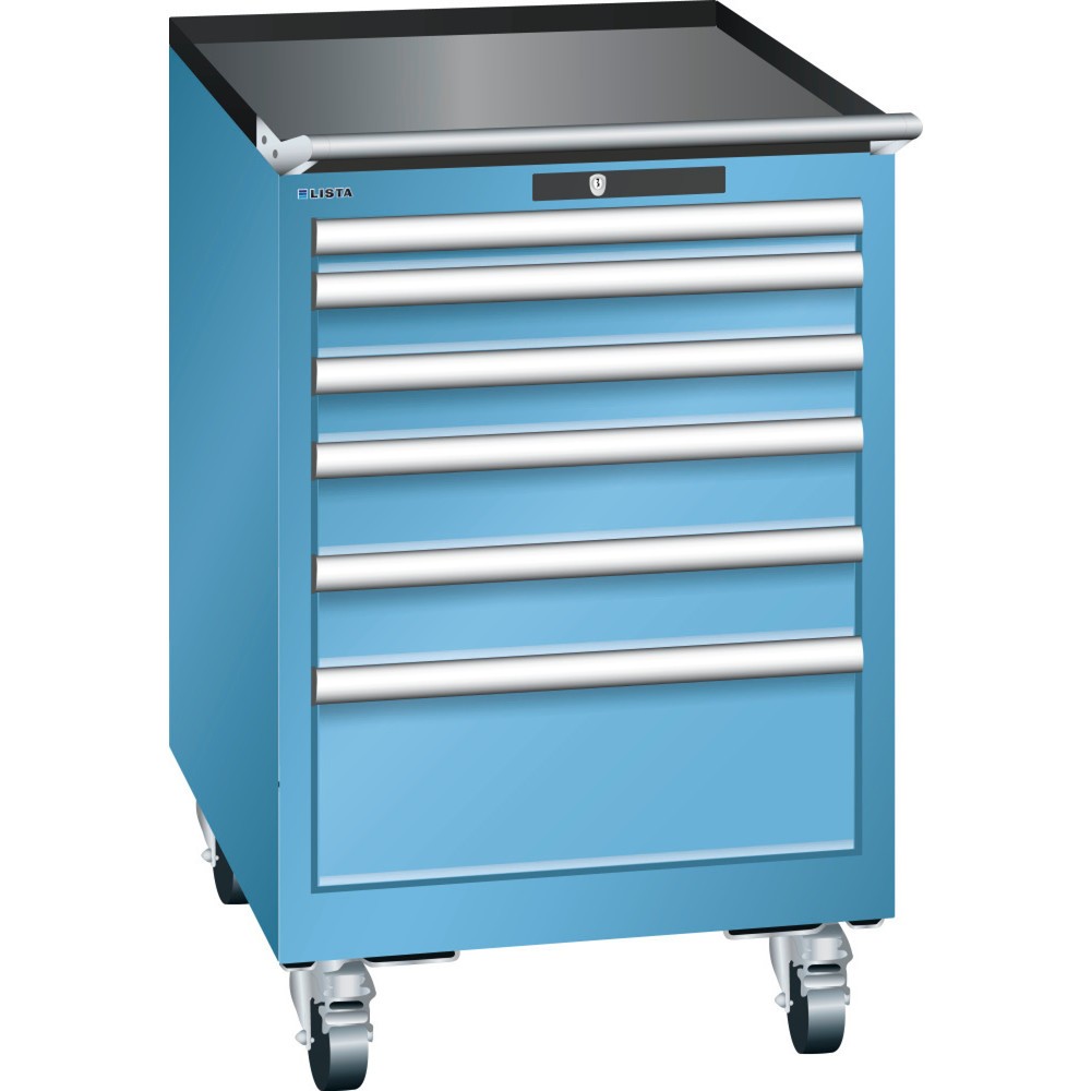 Illustration du produit: Servante d'atelier LISTA 27x27E, (lxPxH) 564x572x890 mm, 6 tiroirs, hauteurs de façade 50-200 mm, bleu clair, KEY Lock