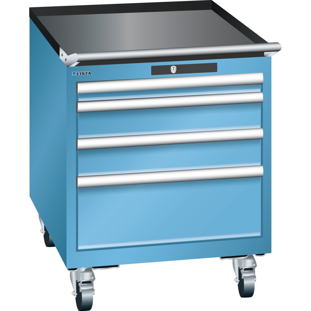 Illustration du produit: Servante d'atelier LISTA 27x36E, (lxPxH) 564x725x723 mm, 4 tiroirs, 1 x 50 / 2 x 100 / 1 x 200, bleu clair, KEY Lock