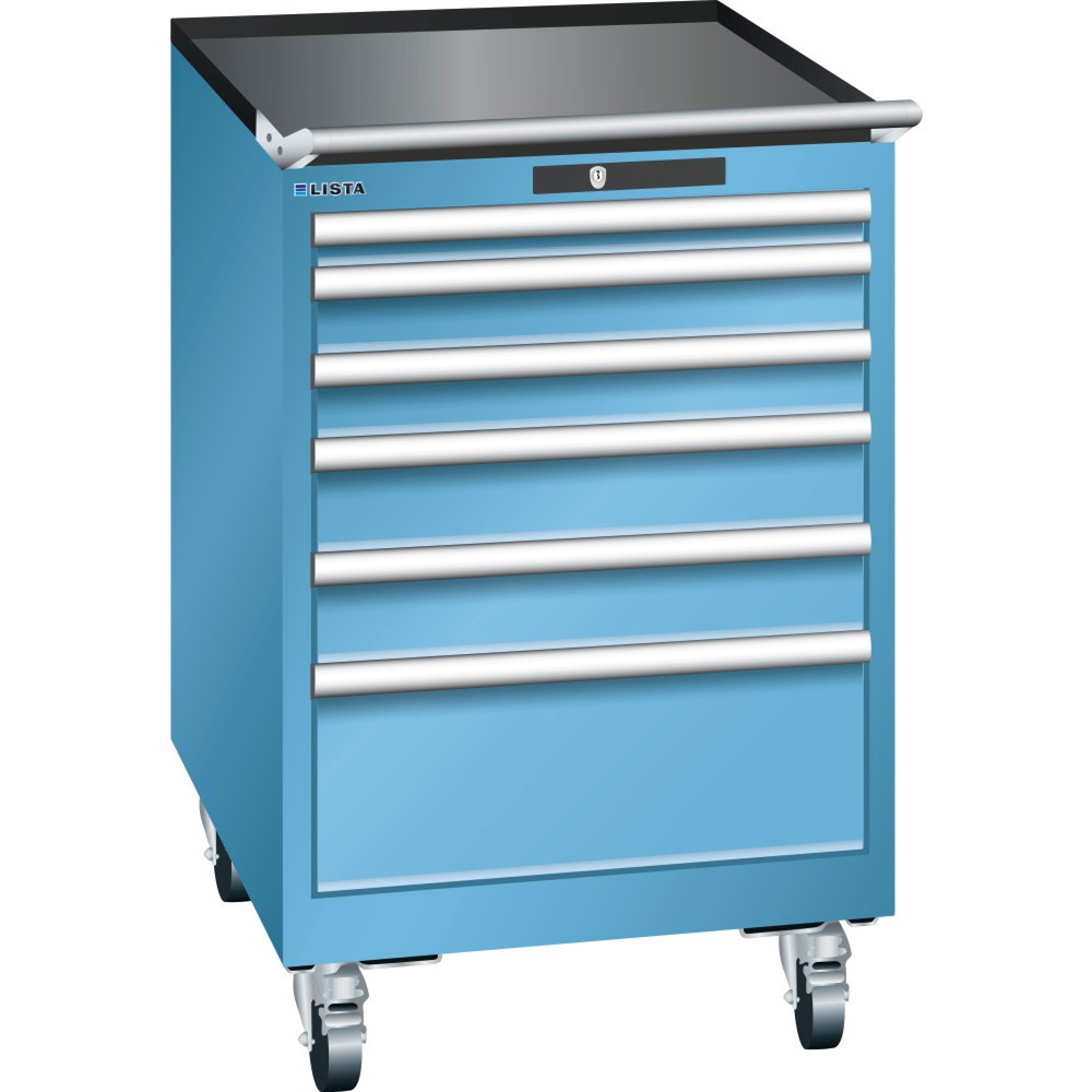 Illustration du produit: Servante d'atelier LISTA 27x36E, (lxPxH) 564x725x890 mm, 6 tiroirs, hauteurs de façade 50-200 mm, bleu clair, RFID Lock