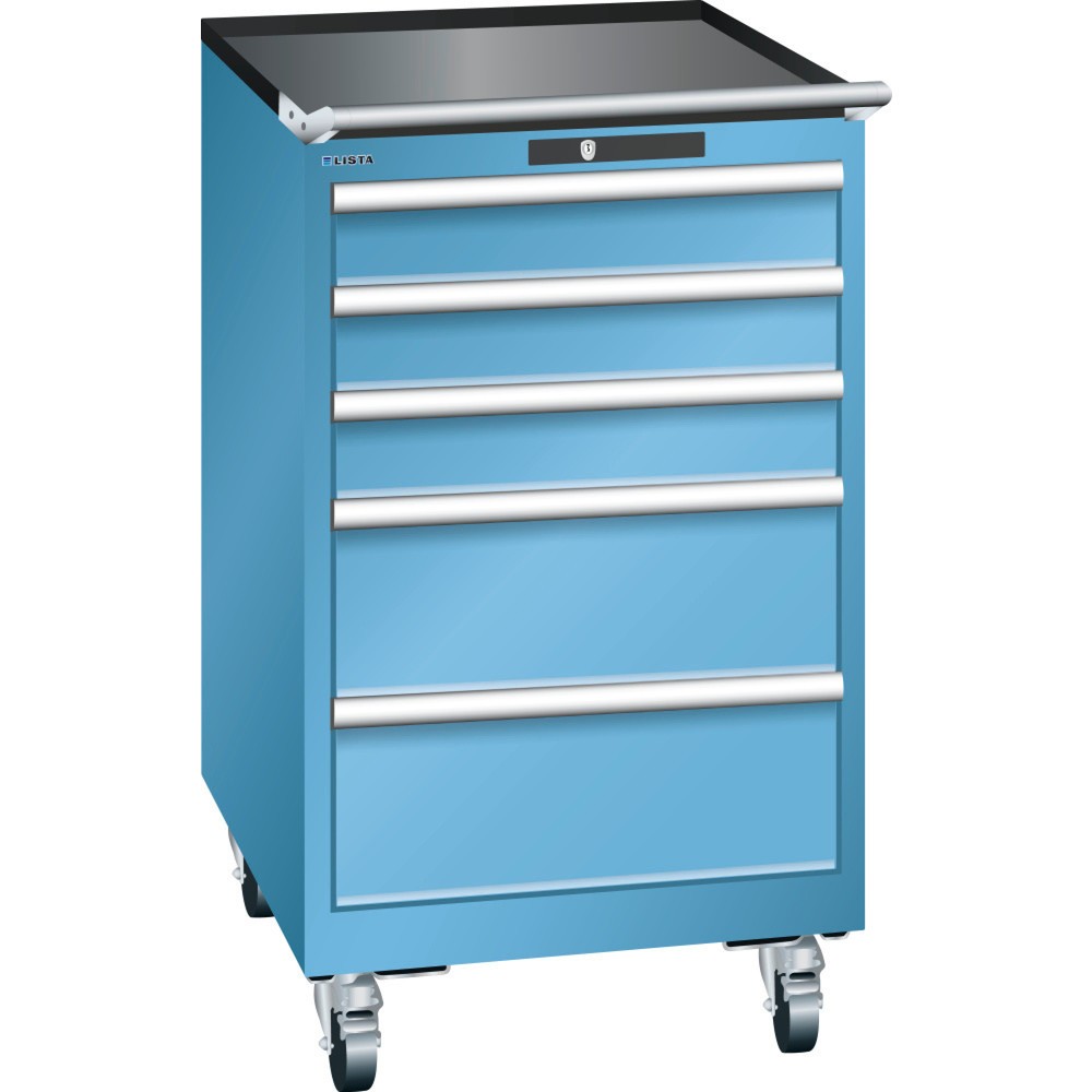 Illustration du produit: Servante d'atelier LISTA 27 x 36E, (lxPxH) 564x725x990 mm, 5 tiroirs, 3 x 100 / 2 x 200, bleu clair, KEY Lock