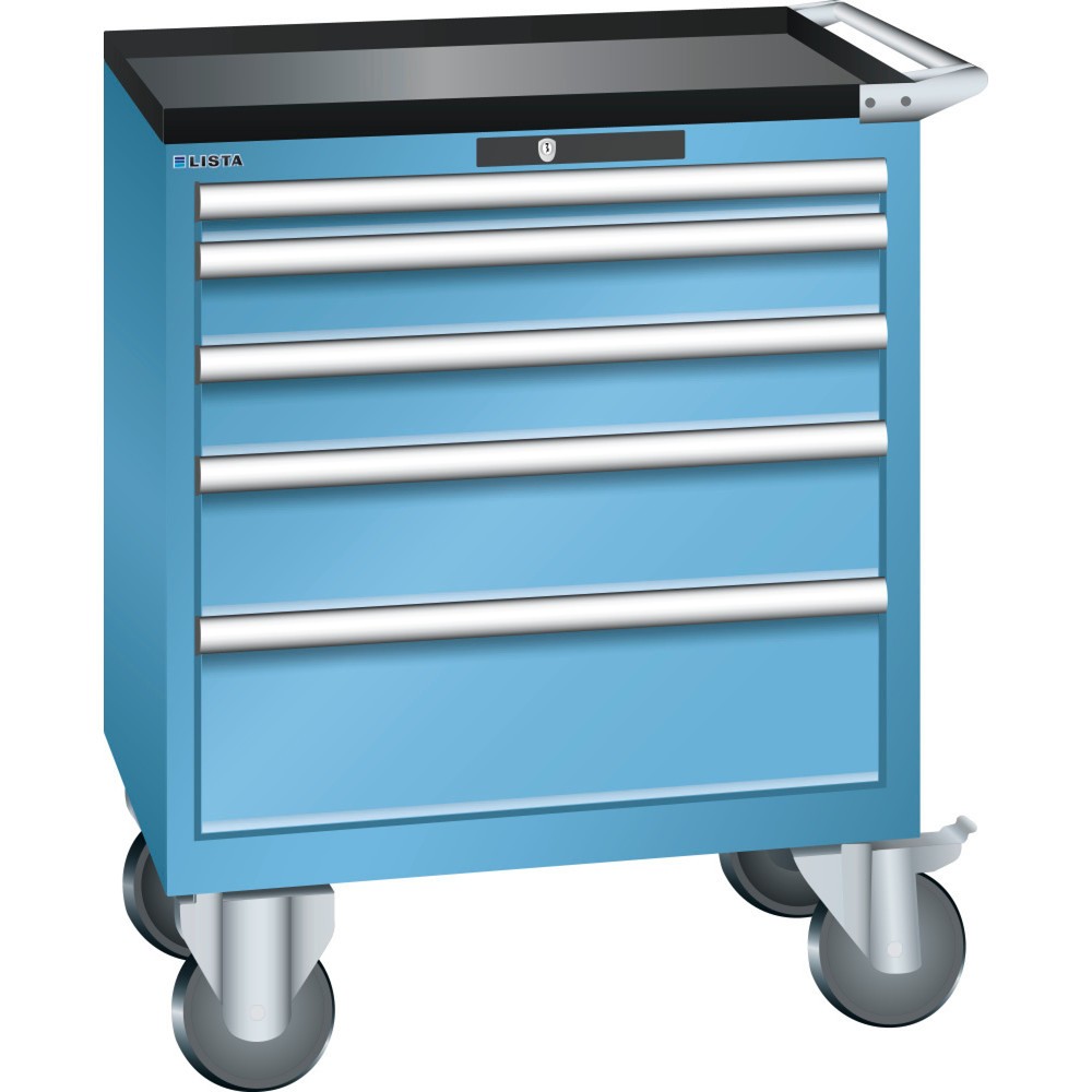 Illustration du produit: Servante d'atelier LISTA 36x27E, (lxPxH) 717x572x962 mm, 5 tiroirs, hauteurs de façade 50-200 mm, bleu clair, KEY Lock