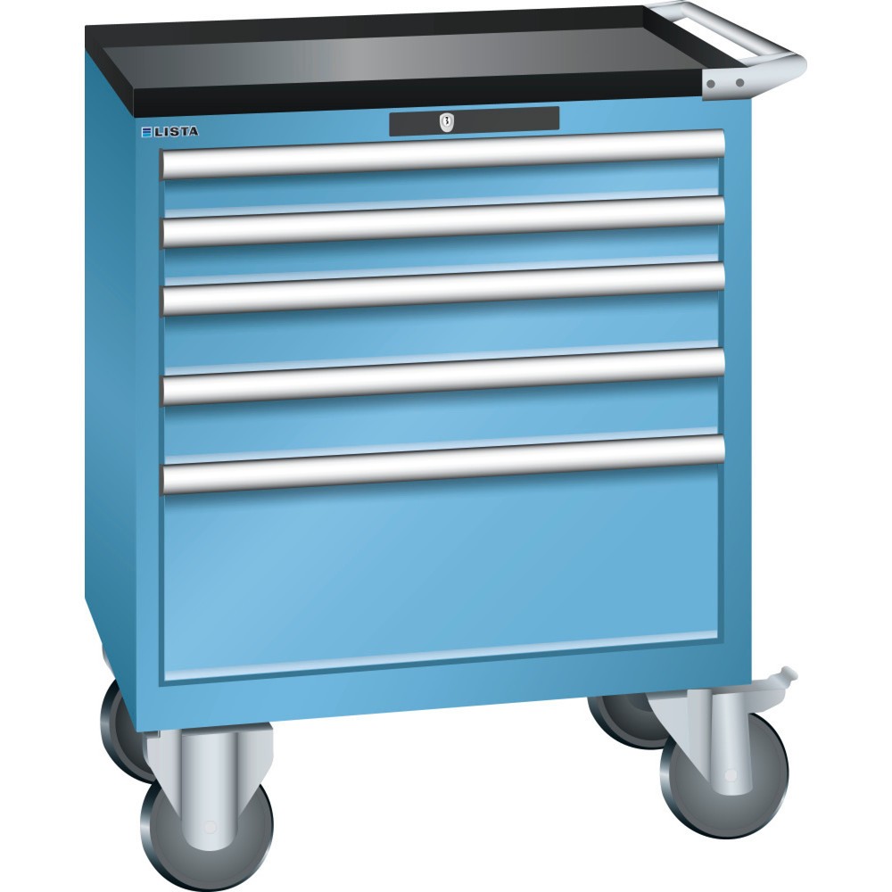 Illustration du produit: Servante d'atelier LISTA 36x27E, (lxPxH) 717x572x962 mm, 5 tiroirs, 2 x 75 / 2 x 100 / 1 x 250, bleu clair, KEY Lock