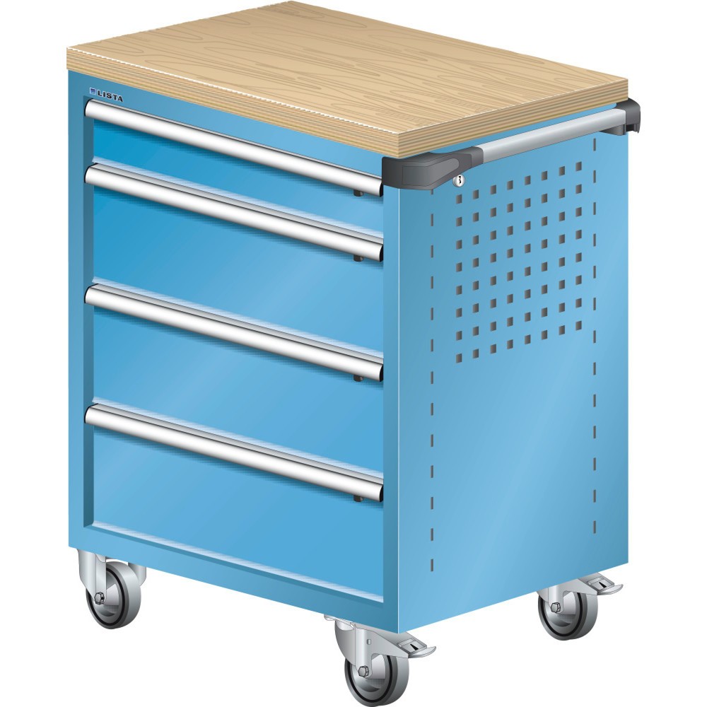 Illustration du produit: Servante d'atelier LISTA 36x27E, (lxPxH) 894x525x928 mm, plateau multiplex, 4 tiroirs, bleu clair