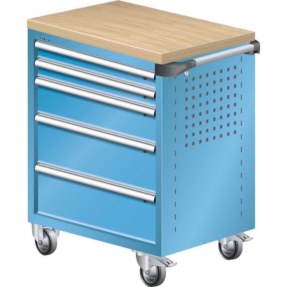 Illustration du produit: Servante d'atelier LISTA 36x27E, (lxPxH) 894x525x928 mm, plateau multiplex, 5 tiroirs, bleu clair