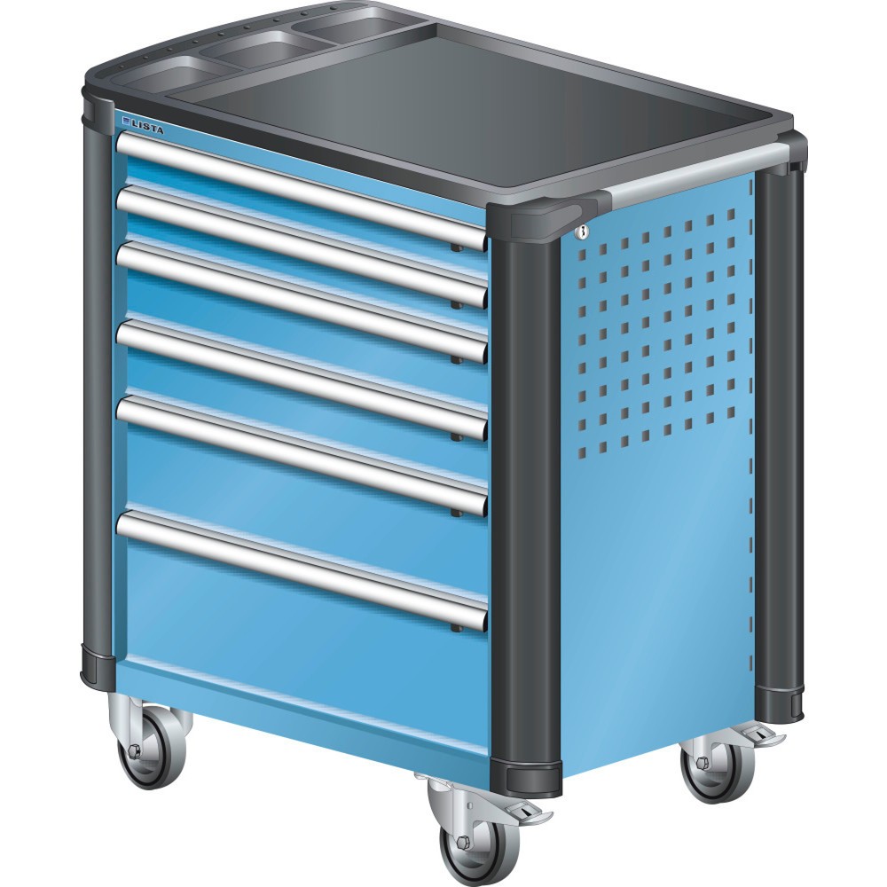 Illustration du produit: Servante d'atelier LISTA 36x27E, (lxPxH) 894x525x928 mm, avec protège-arête, 6 tiroirs, bleu clair