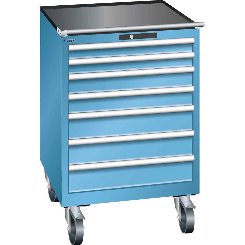 Illustration du produit: Servante d'atelier LISTA 36x36E, (lxPxH) 717x725x1 112 mm, 7 tiroirs, hauteurs de façade 75-150 mm, bleu clair, CODE Lock