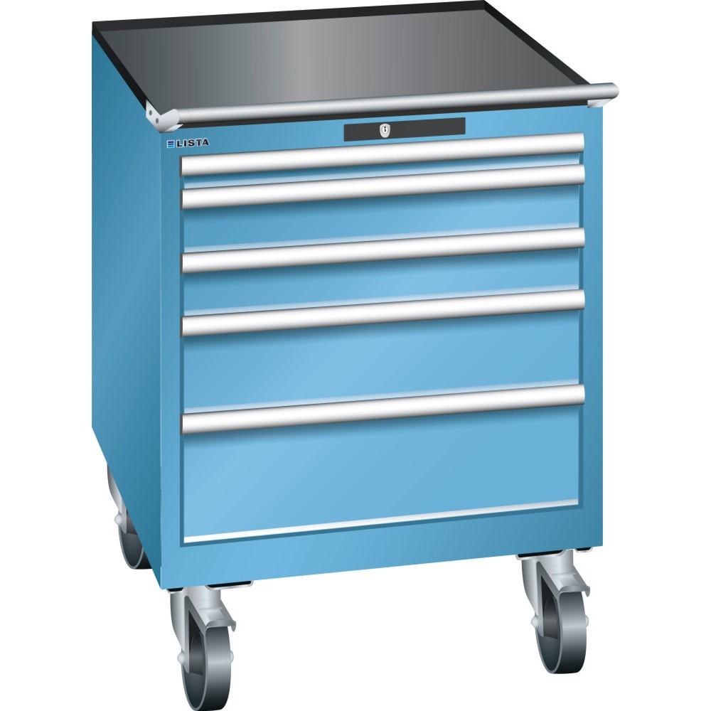 Illustration du produit: Servante d'atelier LISTA 36x36E, (lxPxH) 717x725x962 mm, 5 tiroirs, hauteurs de façade 50-200 mm, bleu clair, KEY Lock