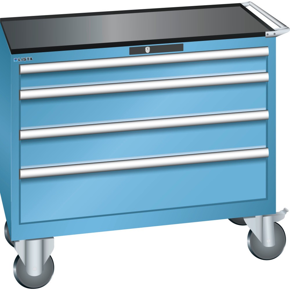 Illustration du produit: Servante d'atelier LISTA 54x27E, (lxPxH) 1 023x572x962 mm, 4 tiroirs, 1 x 100 / 2 x 150 / 1 x 200, bleu clair, RFID Lock