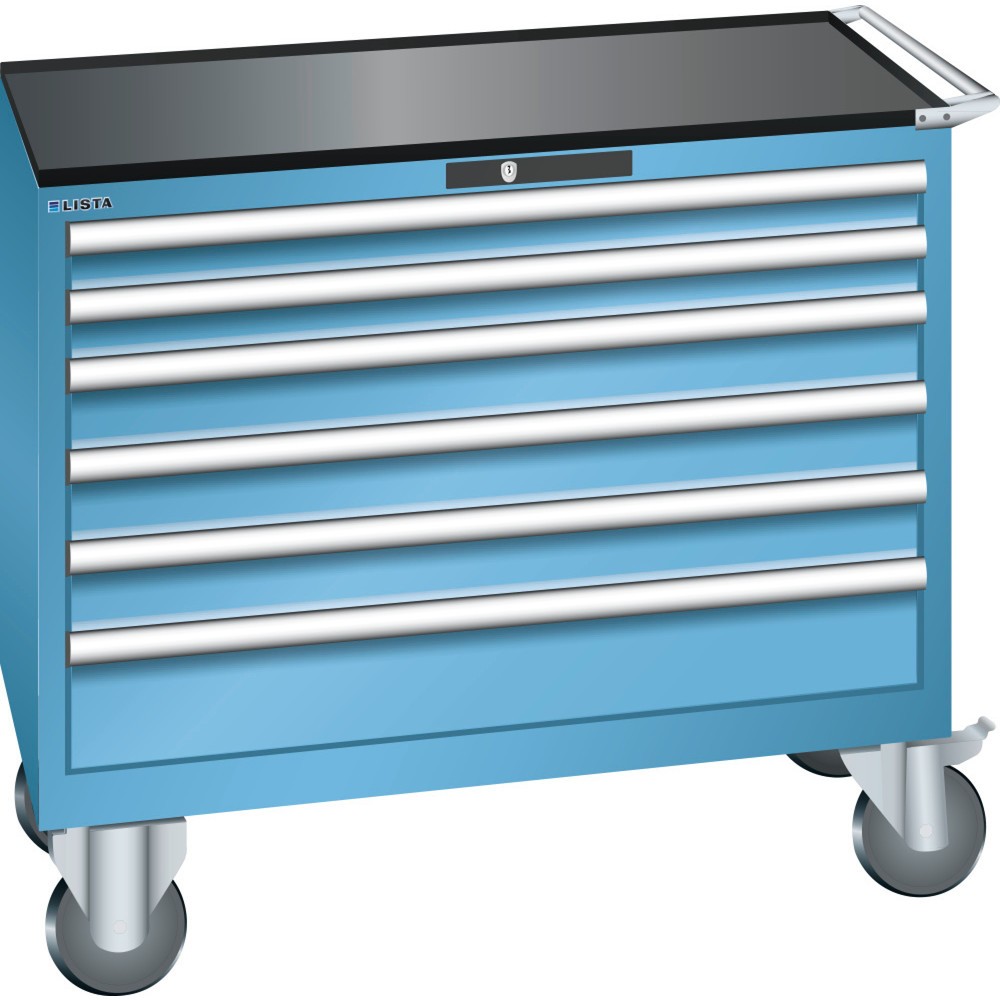 Illustration du produit: Servante d'atelier LISTA 54x27E, (lxPxH) 1 023x572x962 mm, 6 tiroirs, 2 x 75 / 3 x 100 / 1 x 150, bleu clair, CODE Lock