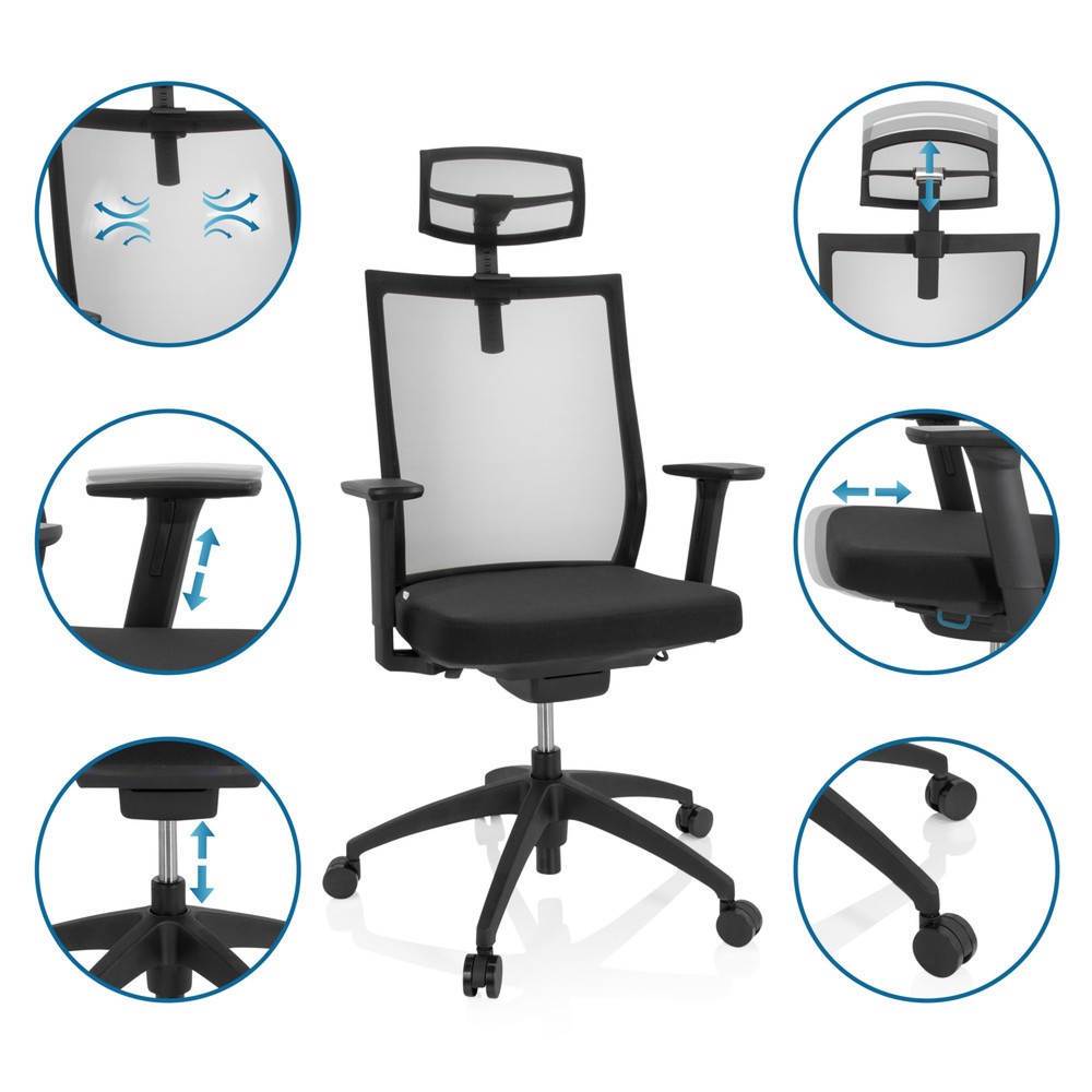 N° de l'image du produit 3 : Chaise de bureau / chaise pivotante hjh OFFICE ASPEN PRO maille, noir