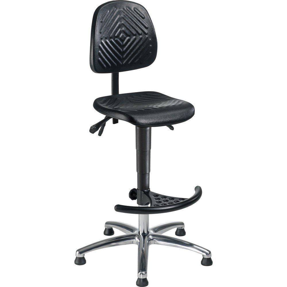 Illustration du produit: Siège de travail pivotant High-Level, hauteur d'assise 600 à 840 mm, base acier chromé, patins, repose-pieds