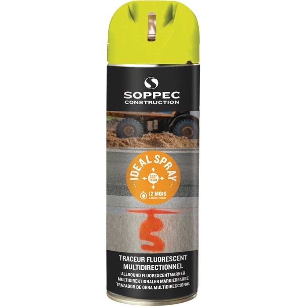 N° de l'image du produit 1 : SOPPEC Aérosol de marquage IDEAL, 500 ml, jaune fluo, aérosol