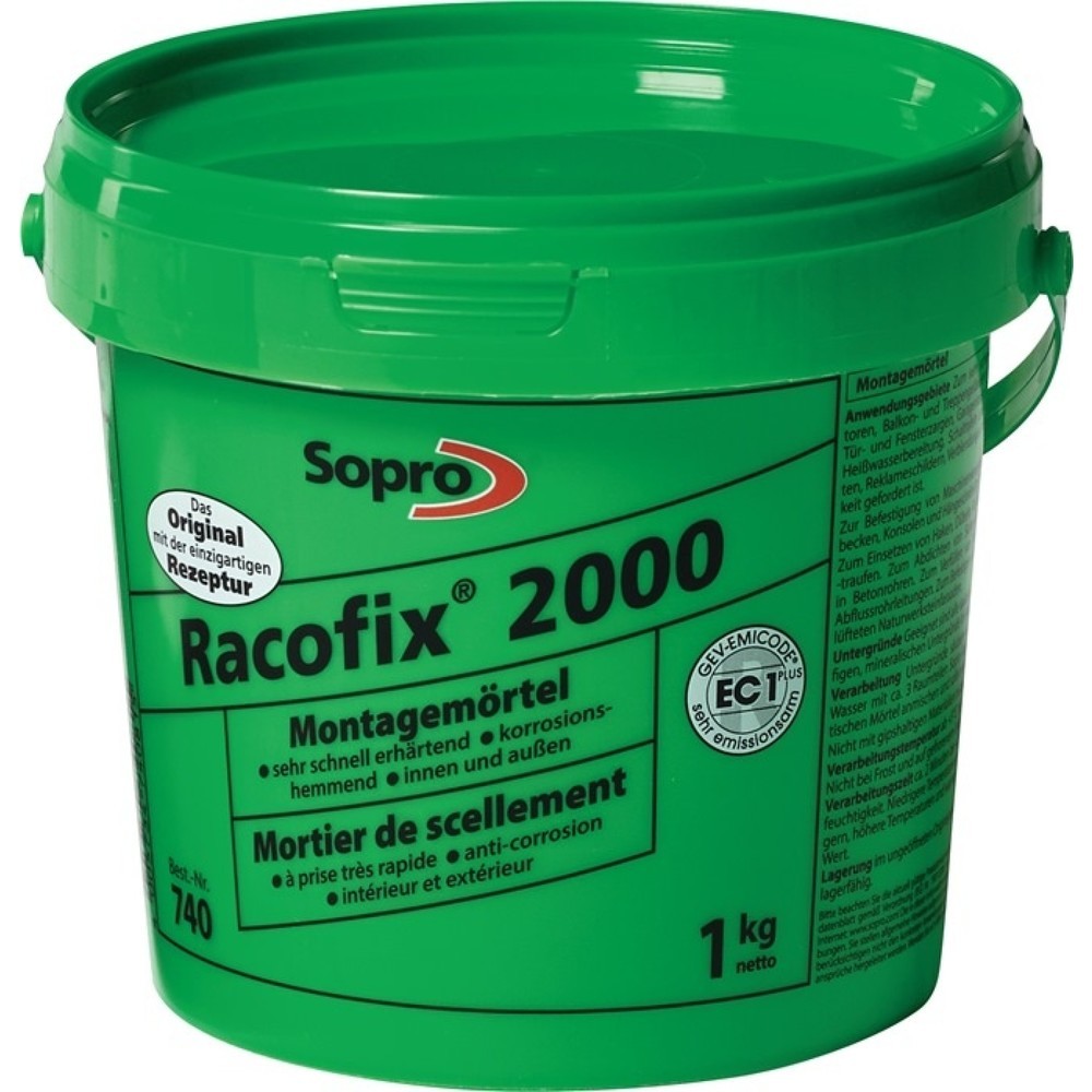 Produktabbildung: SOPRO Montagemörtel Racofix® 2000 1:3 (Wasser/Mörtel) 1kg Eimer