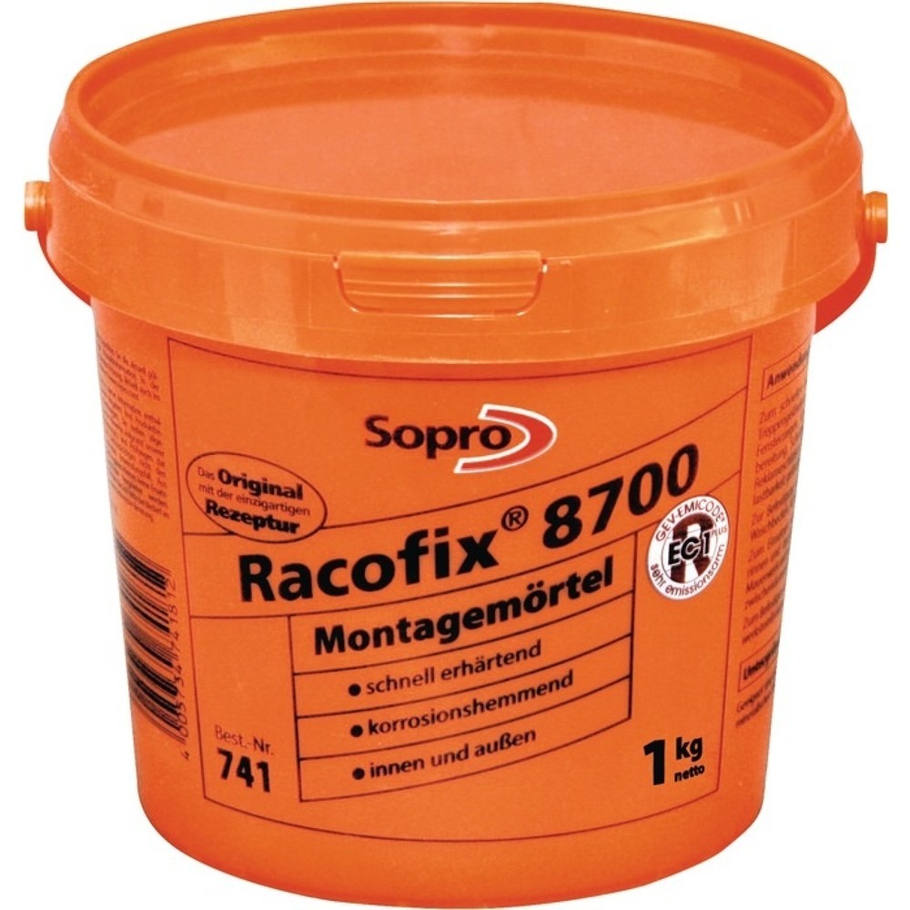 Produktabbildung: SOPRO Montagemörtel Racofix® 8700 1:3 (Wasser/Mörtel) 1kg Eimer