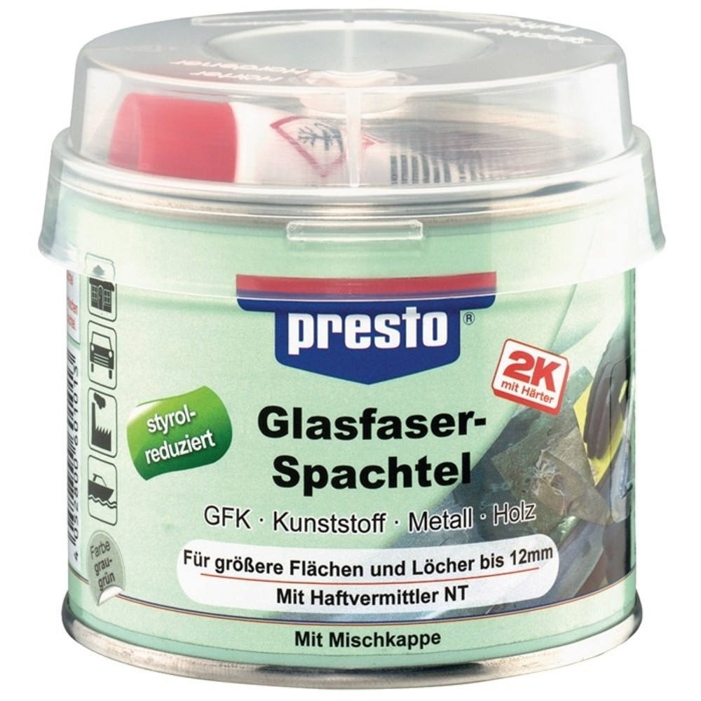 Produktabbildung Nr. 1: Remplisseur en fibre de verre PRESTO 2K ext.gris-vert, durcisseur rouge 1000g boîte PRESTO